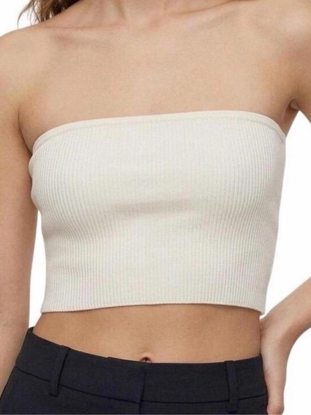 Aritzia Babaton Sculpt Knit Tube Top in Cloud White.